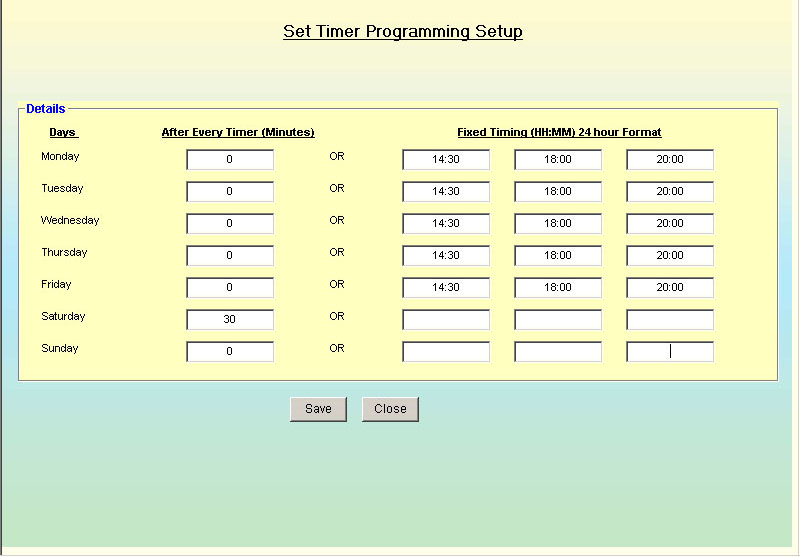 Timer Programming Setup