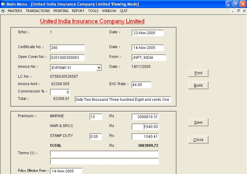 export Billing Software Insurance Data Entry Form Screen