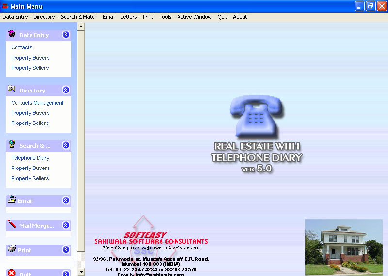 Main Menu Screen of Real Estate Property Buyers and sellers software