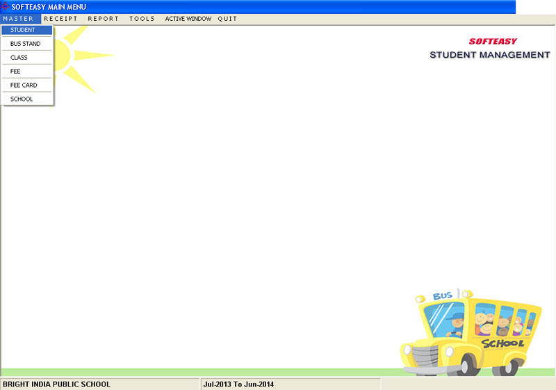 Main Menu Screen of School Administration Software